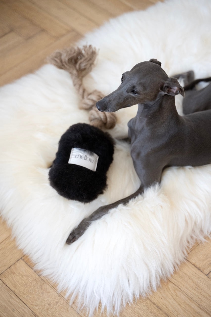 Natural Sheepskin Dog Tug Toy - Black-2